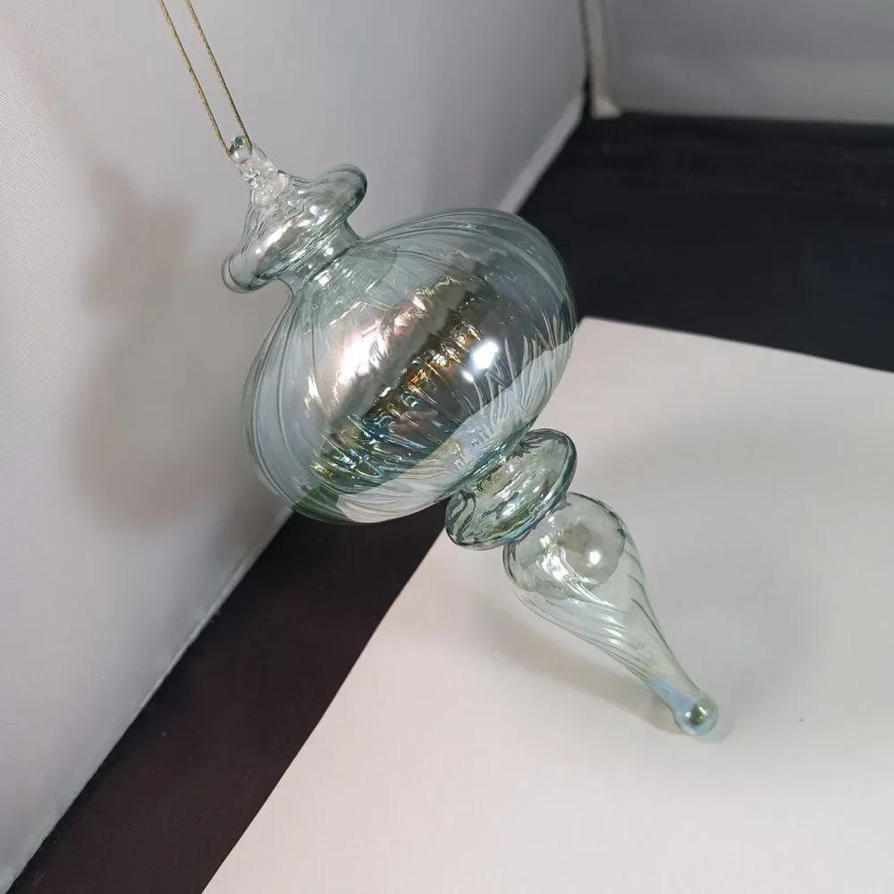 Vintage Blown Swirl Bubble Glass Blue Green Christmas Tree Ornament